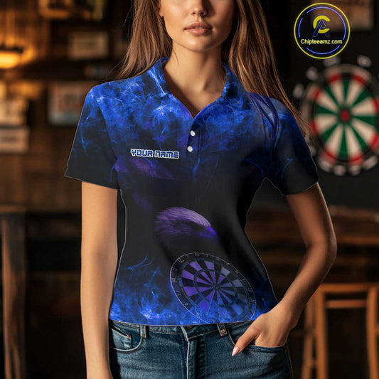 Custom Black And Blue Flames Eagle Dartboard Darts Polo Shirt For Women Outfit Darts Jerseys NYN0946