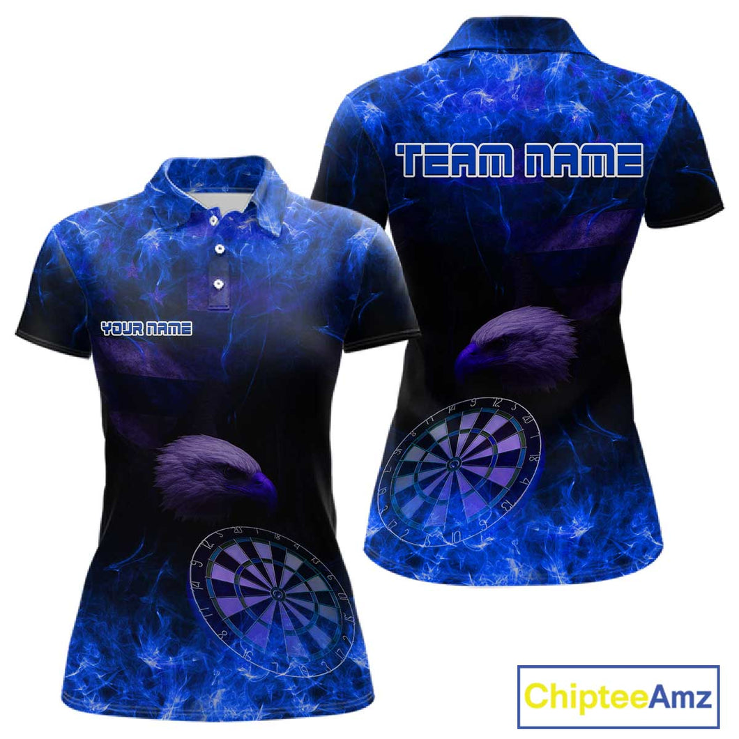 Custom Black And Blue Flames Eagle Dartboard Darts Polo Shirt For Women Outfit Darts Jerseys NYN0946