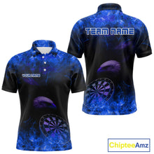Load image into Gallery viewer, Custom Black And Blue Flames Eagle Dartboard Darts Polo Shirt For Men Outfit Darts Jerseys NYN0946