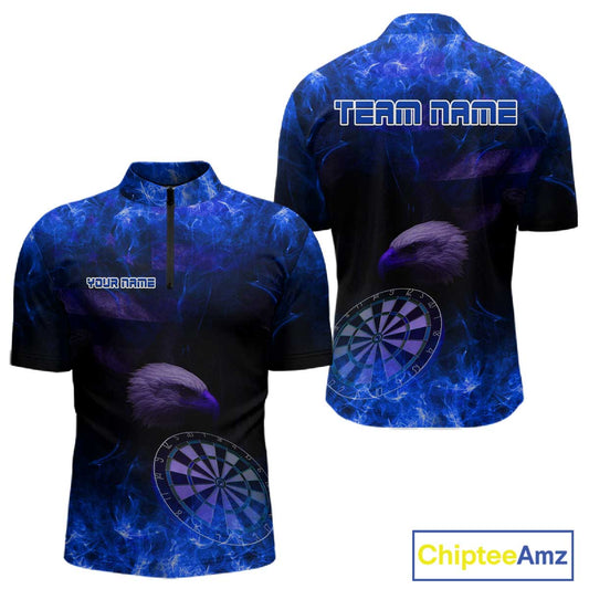 Custom Black And Blue Flames Eagle Dartboard Darts 1/4-Zip Shirt For Men Outfit Darts Jerseys NYN0946