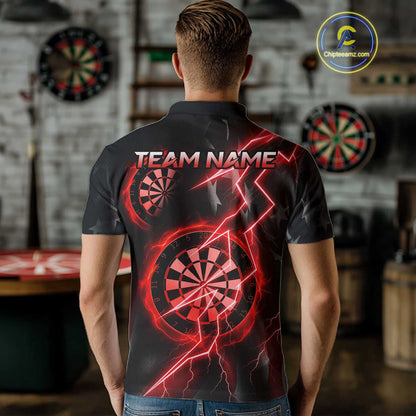 Custom Lightning Red And Black Darts Polo Shirt For Men Darts Tournament Jerseys NYN0950