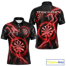 Load image into Gallery viewer, Custom Lightning Red And Black Darts Polo Shirt For Men Darts Tournament Jerseys NYN0950