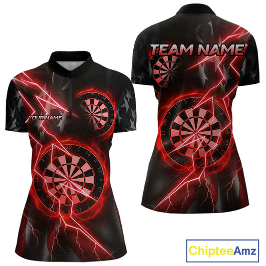 Custom Lightning Red And Black Darts 1/4-Zip Shirt For Women Darts Tournament Jerseys NYN0950