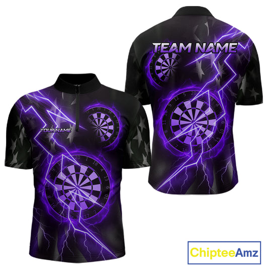 Custom Lightning Purple And Black Darts 1/4-Zip Shirt For Men Darts Tournament Jerseys NYN0951