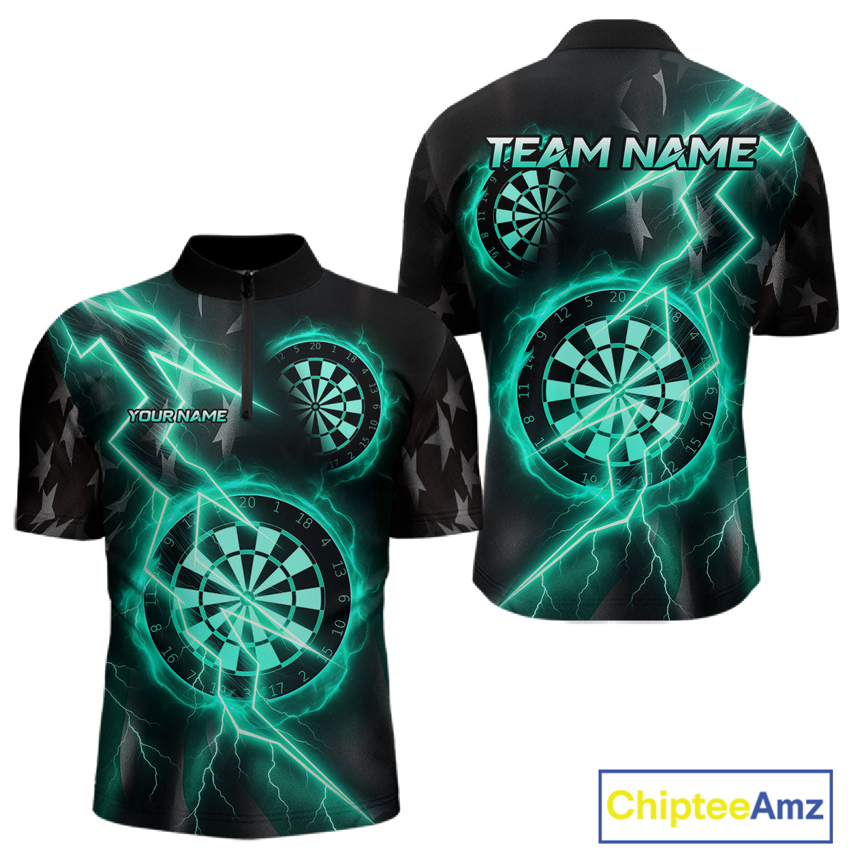 Custom Lightning Turquoise And Black Darts 1/4-Zip Shirt For Women Darts Tournament Jerseys NYN0952