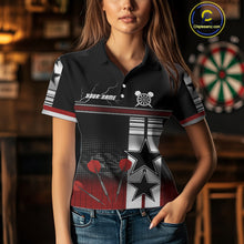 Load image into Gallery viewer, Patriotic Star &amp; Darts Custom Women&#39;s Darts Shirt - Black &amp; Red Jersey For Players NYN0451