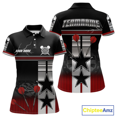 Patriotic Star & Darts Custom Women's Darts Shirt - Black & Red Jersey For Players NYN0451