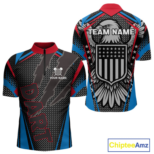 US Flag Eagle Multi Color Men's Dart Shirt - Custom Team Name For Darts Jersey NYN0452