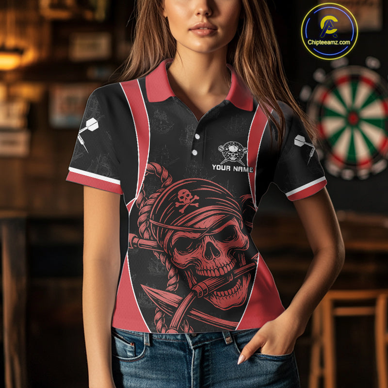 Vintage Pirate Skull Darts Team Shirt For Women - Personalized With Name And Team NYN0459