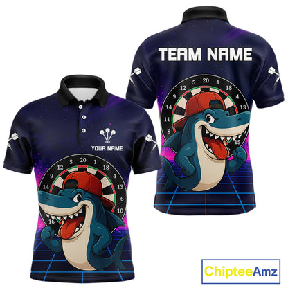Neon Shark & Dartboard Custom Funny Polo Shirt For Men - Darts Team Jersey NYN0709