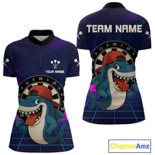 Load image into Gallery viewer, Neon Shark &amp; Dartboard Custom Funny Quarter-Zip Shirt For Women - Darts Team Jersey NYN0709