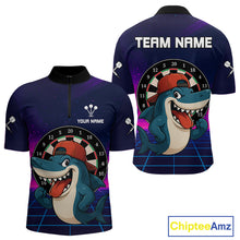 Load image into Gallery viewer, Neon Shark &amp; Dartboard Custom Funny Quarter-Zip Shirt For Men - Darts Team Jersey NYN0709