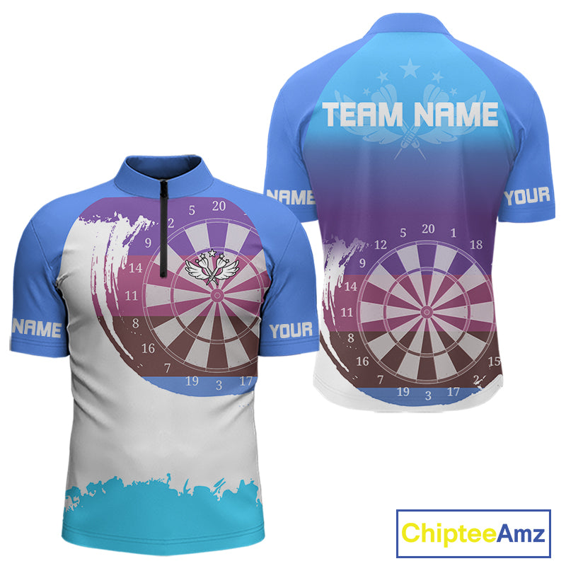 Colorful Grunge Dartboard Custom Quarter-Zip Shirt For Men - Darts Team Jersey NYN0710
