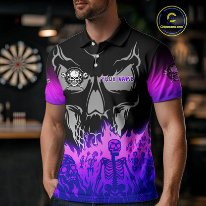 Purple Flaming Skull Dartboard Custom Polo Shirt For Men - Darts Team Jersey NYN0714
