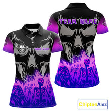 Load image into Gallery viewer, Purple Flaming Skull Dartboard Custom Polo Shirt For Women - Darts Team Jersey NYN0714