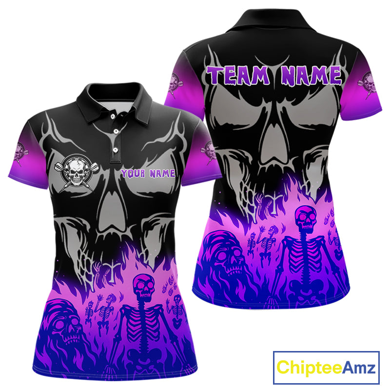 Purple Flaming Skull Dartboard Custom Polo Shirt For Women - Darts Team Jersey NYN0714