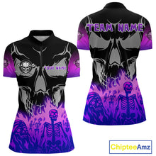 Load image into Gallery viewer, Purple Flaming Skull Dartboard Custom Quarter-Zip Shirt For Women - Darts Team Jersey NYN0714