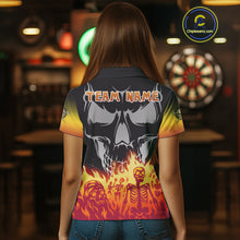 Load image into Gallery viewer, Red Flaming Skull Dartboard Custom Polo Shirt For Women - Darts Team Jersey NYN0715