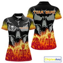 Load image into Gallery viewer, Red Flaming Skull Dartboard Custom Polo Shirt For Women - Darts Team Jersey NYN0715