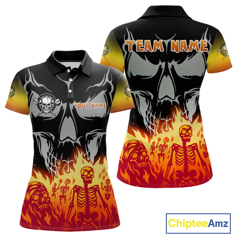 Red Flaming Skull Dartboard Custom Polo Shirt For Women - Darts Team Jersey NYN0715