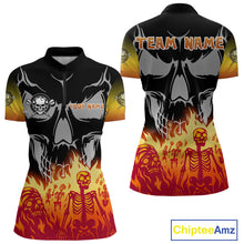Load image into Gallery viewer, Red Flaming Skull Dartboard Custom Quarter-Zip Shirt For Women - Darts Team Jersey NYN0715