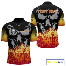 Load image into Gallery viewer, Red Flaming Skull Dartboard Custom Quarter-Zip Shirt For Men - Darts Team Jersey NYN0715