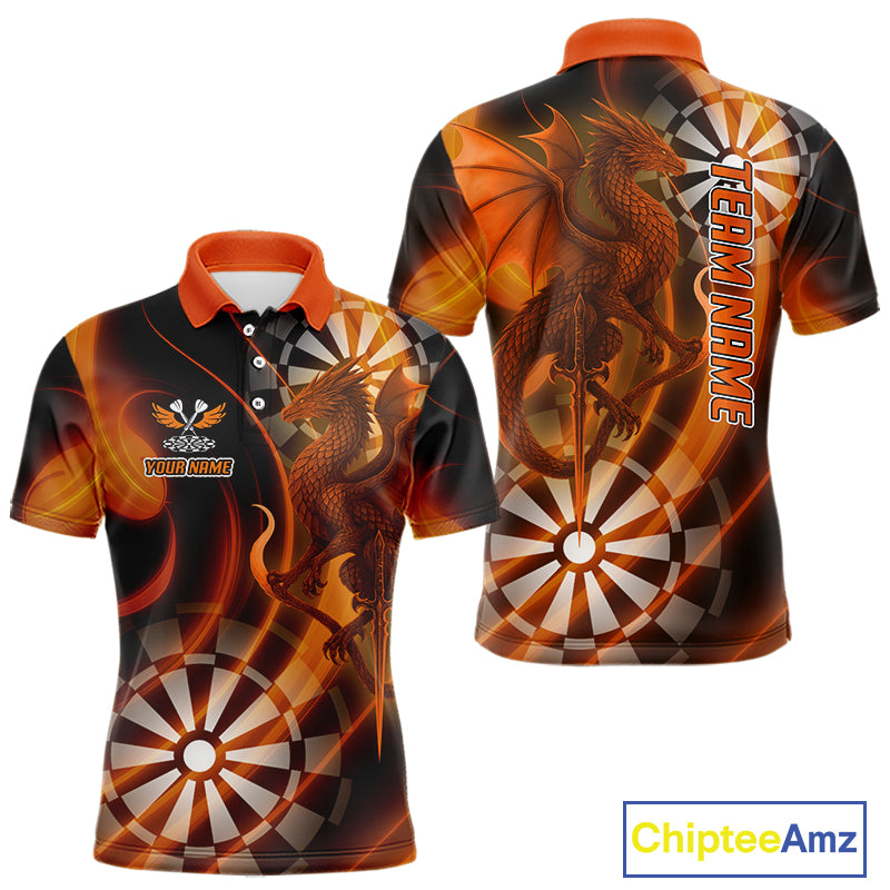 Custom Men's Darts Polo Shirt Dragon And Dartboard - Personalized Name & Team NYN0721
