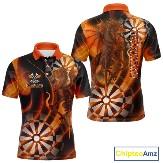 Custom Men's Darts Polo Shirt Dragon And Dartboard - Personalized Name & Team NYN0721