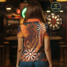 Load image into Gallery viewer, Custom Women&#39;s Darts Polo Shirt Dragon And Dartboard - Personalized Name &amp; Team NYN0721