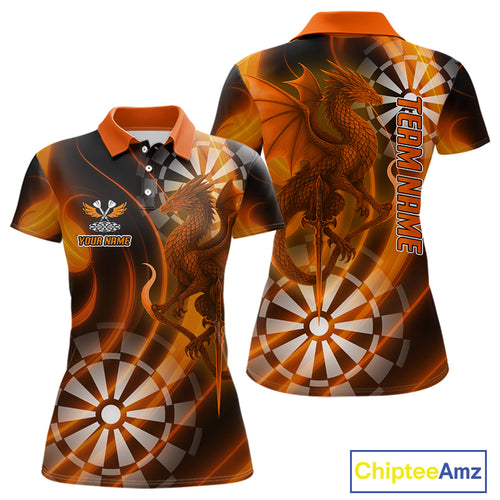Custom Women's Darts Polo Shirt Dragon And Dartboard - Personalized Name & Team NYN0721