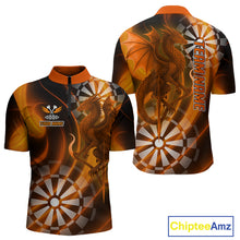 Load image into Gallery viewer, Custom Men's Darts Quarter-Zip Shirt Dragon And Dartboard - Personalized Name &amp; Team NYN0721