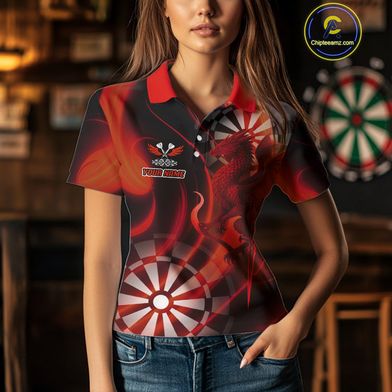 Dragon & Dartboard Custom Darts Polo Shirt For Women - Personalized Name & Team NYN0722