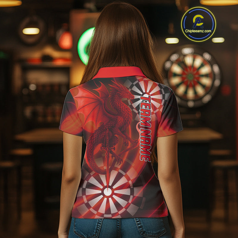 Dragon & Dartboard Custom Darts Polo Shirt For Women - Personalized Name & Team NYN0722