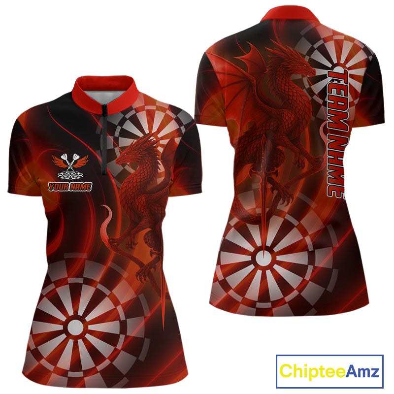Dragon & Dartboard Custom Darts Quarter-Zip Shirt For Women - Personalized Name & Team NYN0722