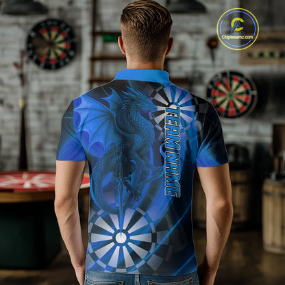 Azure Dragon & Dartboard Custom Darts Polo Shirt For Men - Darts Team Jersey NYN0723