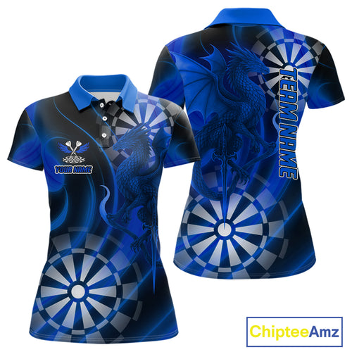 Azure Dragon & Dartboard Custom Darts Polo Shirt For Women - Darts Team Jersey NYN0723