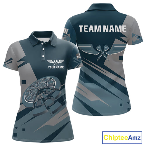 Blue Cracked Dartboard Custom Darts Polo Shirt For Women - Darts Team Jersey NYN0725