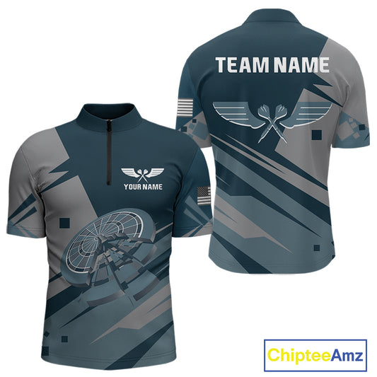 Blue Cracked Dartboard Custom Darts Quarter-Zip Shirt For Men - Darts Team Jersey NYN0725