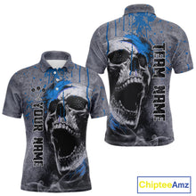 Load image into Gallery viewer, Custom Blue Dripping Skull Grunge Polo Dart Shirt For Men Dartboard Outfits Dart Jersey NYN1320
