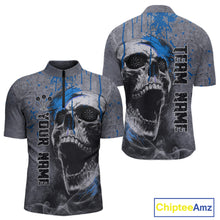 Load image into Gallery viewer, Custom Blue Dripping Skull Grunge 1/4-Zip Dart Shirt For Men Dartboard Outfits Dart Jersey NYN1320