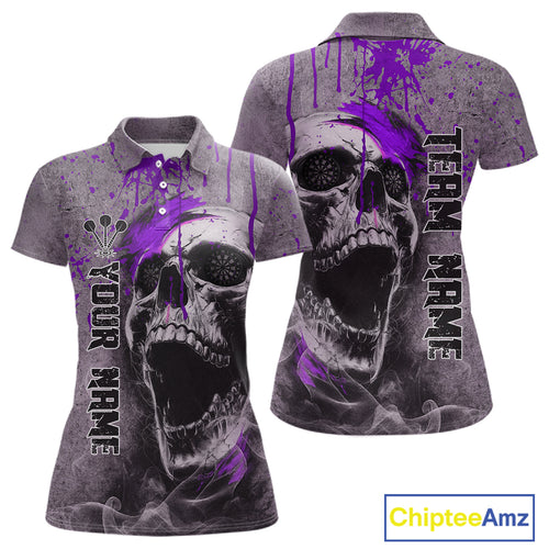 Custom Purple Dripping Skull Polo Grunge Dart Shirt For Women Dartboard Outfits Dart Jersey NYN1321