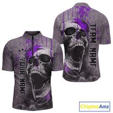 Load image into Gallery viewer, Custom Purple Dripping Skull 1/4-Zip Grunge Dart Shirt For Men Dartboard Outfits Dart Jersey NYN1321