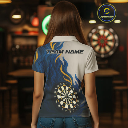 Custom Yellow - Blue Flames Dartboard Polo Dart Shirt For Women Outfits Dart Team Jerseys NYN1322