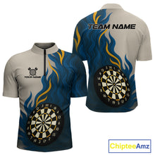 Load image into Gallery viewer, Custom Yellow - Blue Flames Dartboard 1/4-Zip Dart Shirt For Men Outfits Dart Team Jerseys NYN1322