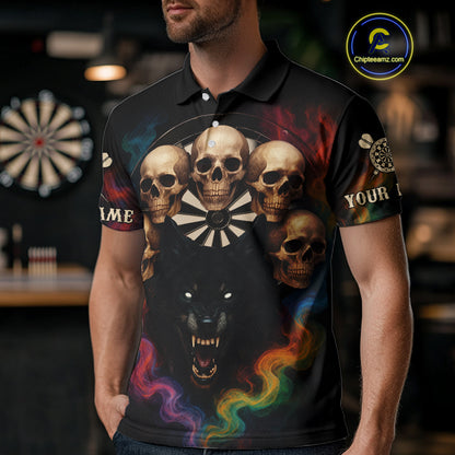 Custom Wolf Skulls Men's Polo Dart Shirt Colorful Smoke Dart Outfits Jerseys For Darters NYN1323