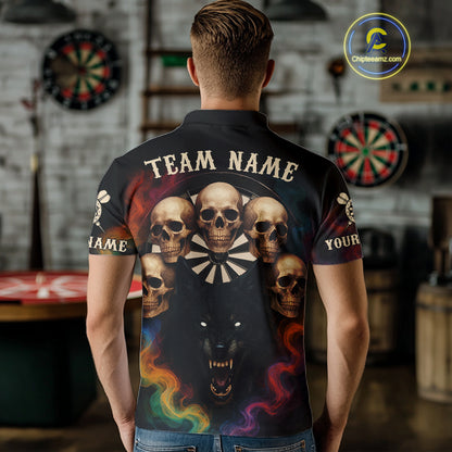 Custom Wolf Skulls Men's Polo Dart Shirt Colorful Smoke Dart Outfits Jerseys For Darters NYN1323