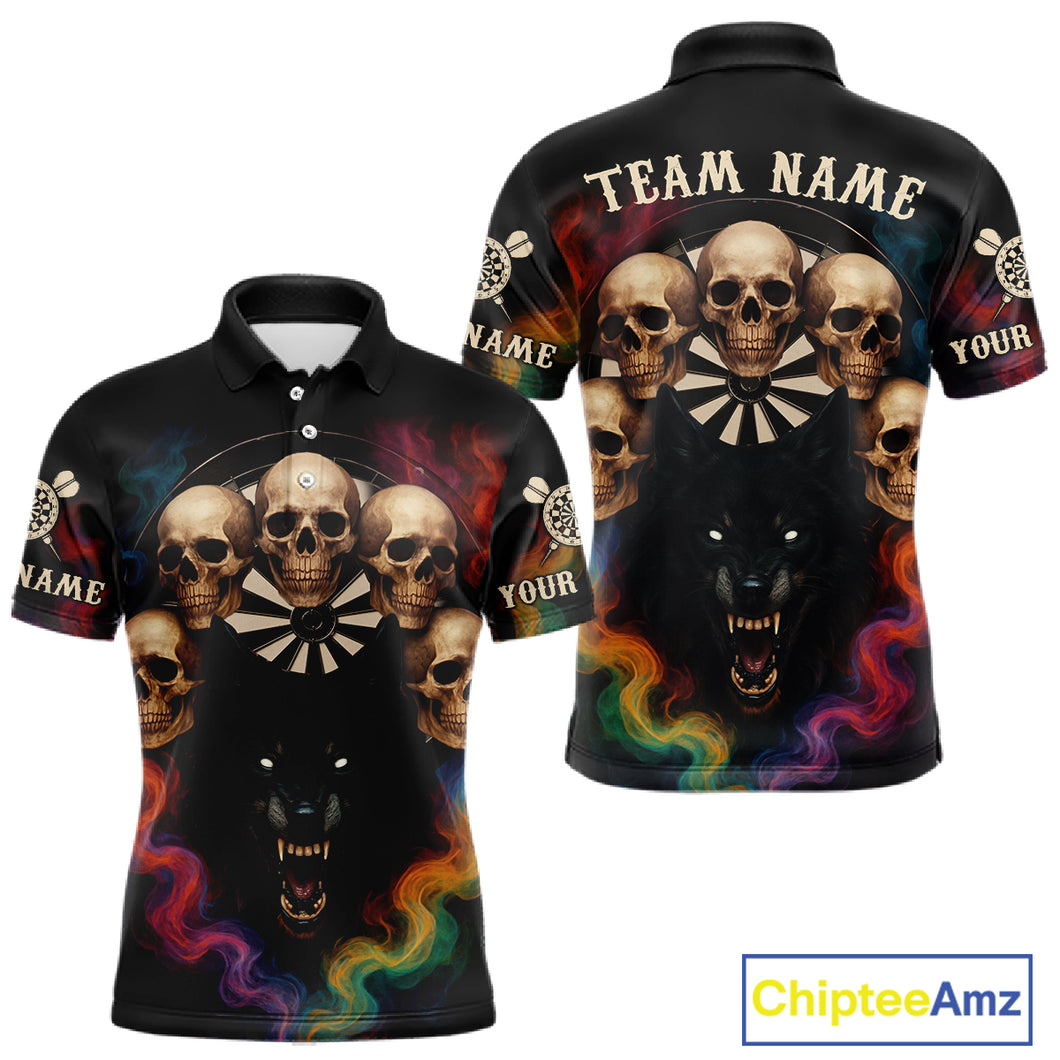 Custom Wolf Skulls Men's Polo Dart Shirt Colorful Smoke Dart Outfits Jerseys For Darters NYN1323