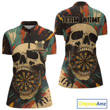 Load image into Gallery viewer, Custom Colorful Skull Grunge 1/4-Zip Dart Jerseys For Women Skull Dartboard Outfits Dart Shirts NYN1325