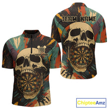 Load image into Gallery viewer, Custom Colorful Skull Grunge 1/4-Zip Dart Jerseys For Men Skull Dartboard Outfits Dart Shirts NYN1325