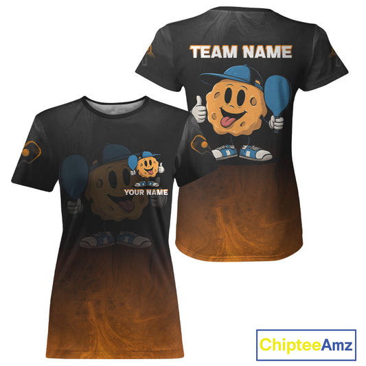 Custom Black And Orange Funny Pickleball Ball T-Shirt For Women Pickleball Team Shirt NYN0956